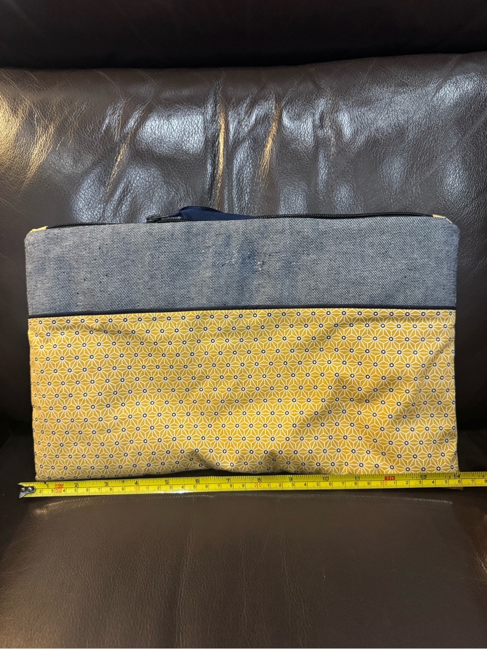Vintage and Handmade Two-Tone Denim and Yellow Zip book/small tablet pouch